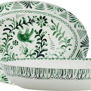 Fitz and Floyd Sicily Green Serving Bowl and Platter